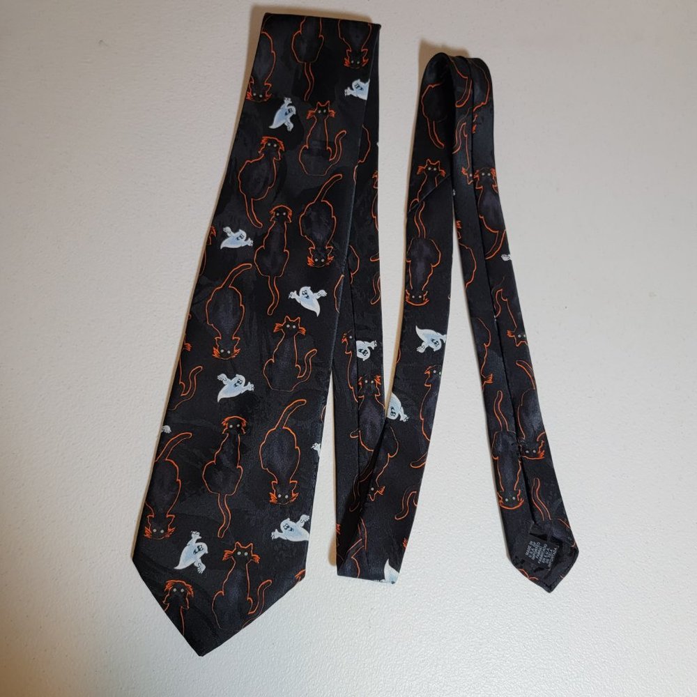 3/$18 Hallmark Novelties Black Cat Ghost Halloween Spooky Novelty Teacher Tie